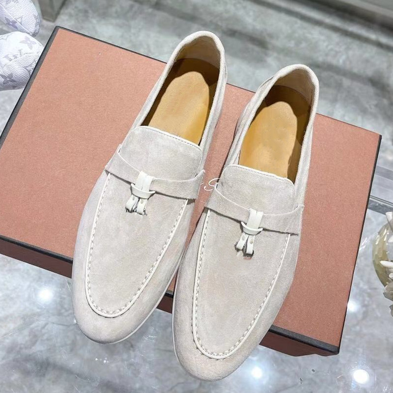 

Suede Casual Shoes for Women Round Toe Loafers Mental Decor Chic Leisure Shoe Designer Luxury Brand Flats Slip on Thick Sole Trainers loro piana, As shown