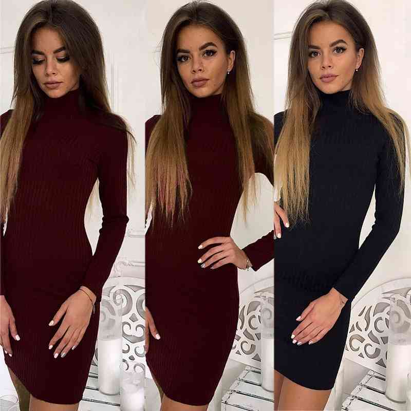 

New knitted long sleeve dress with thickened sweater and hip skirt, Sweater wrap hip skirt - black
