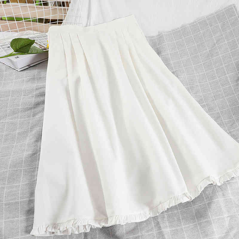 

Women Temperament Pleated A-line Skirt High Elastic Waist Loose Versatile Fashion Spring Summer MZ960 210525, White