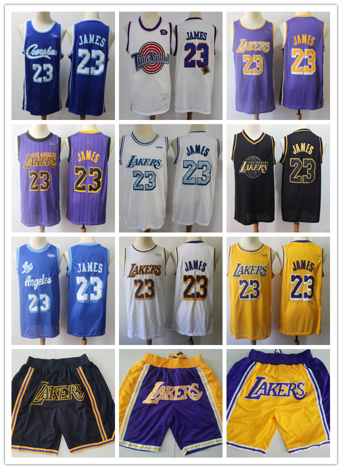 

Mens Los Angeles Throwback Lakers LeBron white James Basketball Shorts Basketball Jerseys black yellow purpl, Black;red