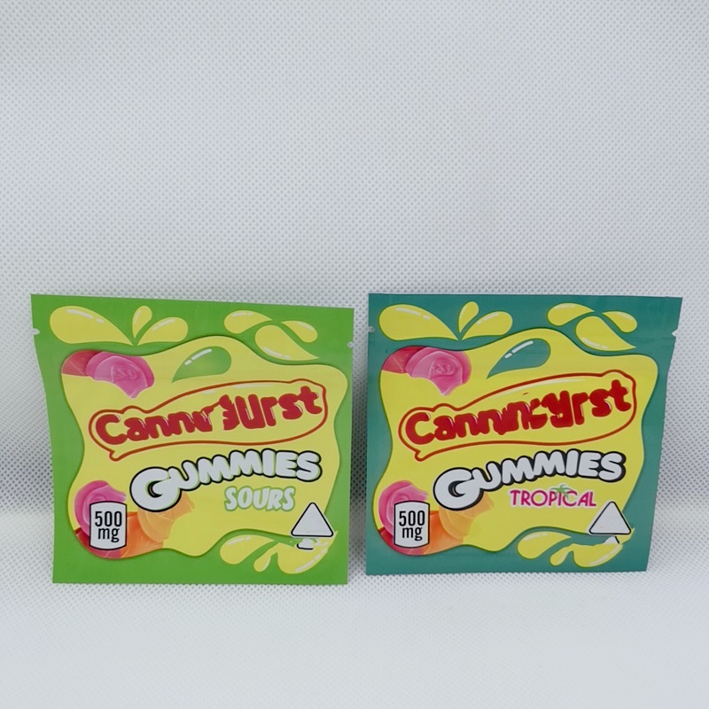 

4 types 500mg Cannaburst edible bags 2021 packaging gummmies smell proof Sour edibles empty 3.5 bag