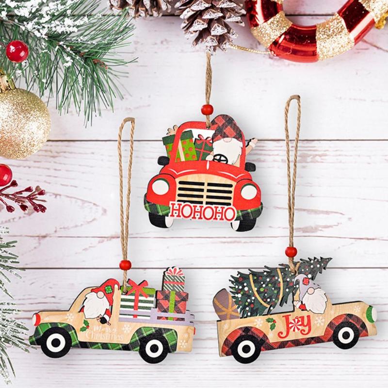 

Christmas Decorations Wooden Pendant Printing Colorful Car Tree Scene Decoration For Home Xmas Year Decor