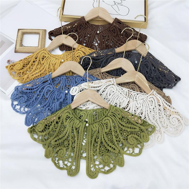 

Scarves Pearl Lace Fake Collar Shawl Scarf Hollow Flower Crochet False Collars Women Detachable Half Shirt Clothing Accessories