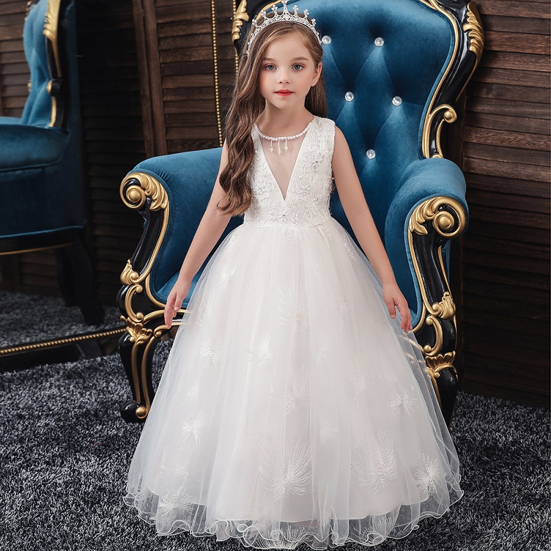 Flower Girls Dresses for Wedding Lace kids Baby Birthdays evening princess Party Dress White-image-679374486