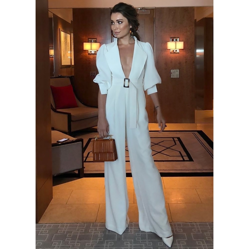 

Autumn Plus Size Elegant Women White Jumpsuit Casual Female Wide Leg Overalls Bodysuit Sexy V-Neck Slim Jumpsuits for 210603