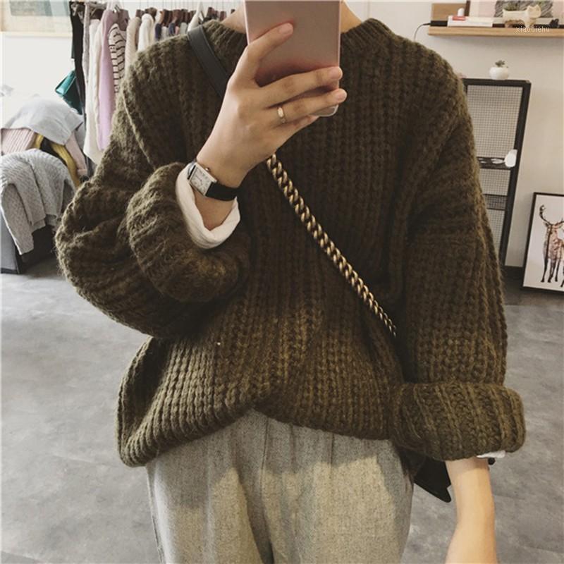 

Women's Sweaters Women Autumn Winter Knitted Sweater Loose Long Sleeve Pullovers, White;black