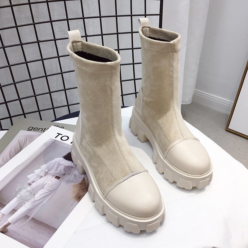 

Black Sock Boots Women 2020 New Punk Gothic Shoes Ankle Boots Platform Shoes Women White Sock Boots, Beige