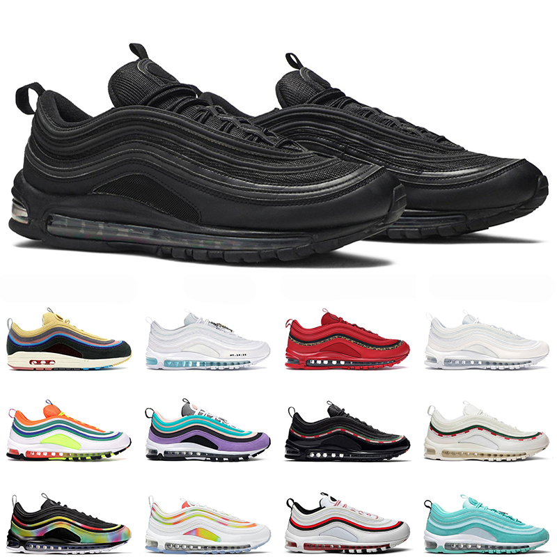 

97 men women Black Running Shoes Silver Bullet Red Leopard Bred Reflective mens trainer, Volt and rush pink