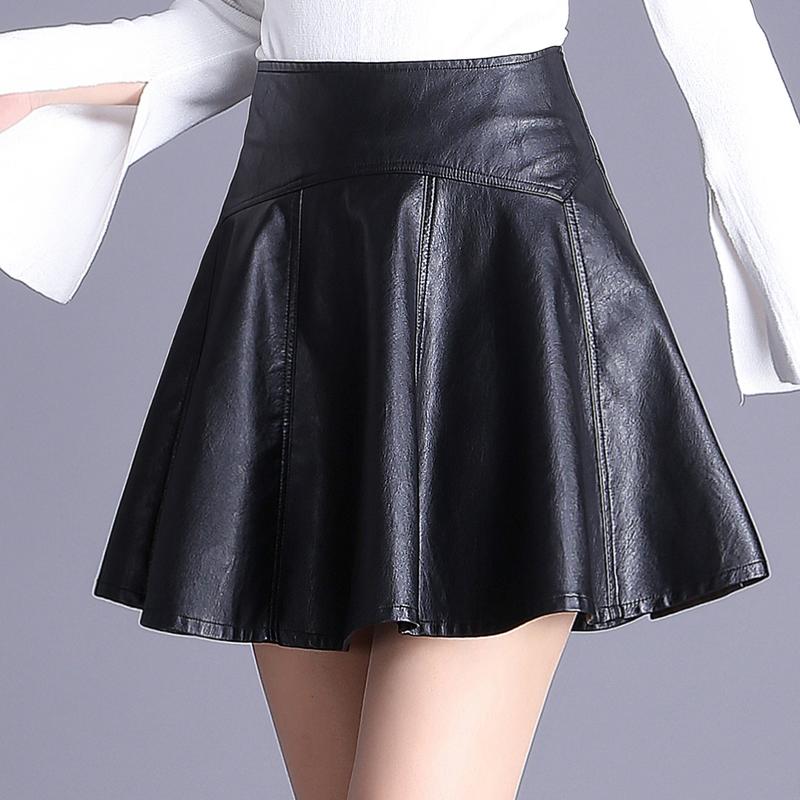 

Skirts Hanyiren Faux Leather Skirt Pleated Women Mini PU High Waist 2021 Spring Autumn Solid Black Tutu Plus Size 5XL