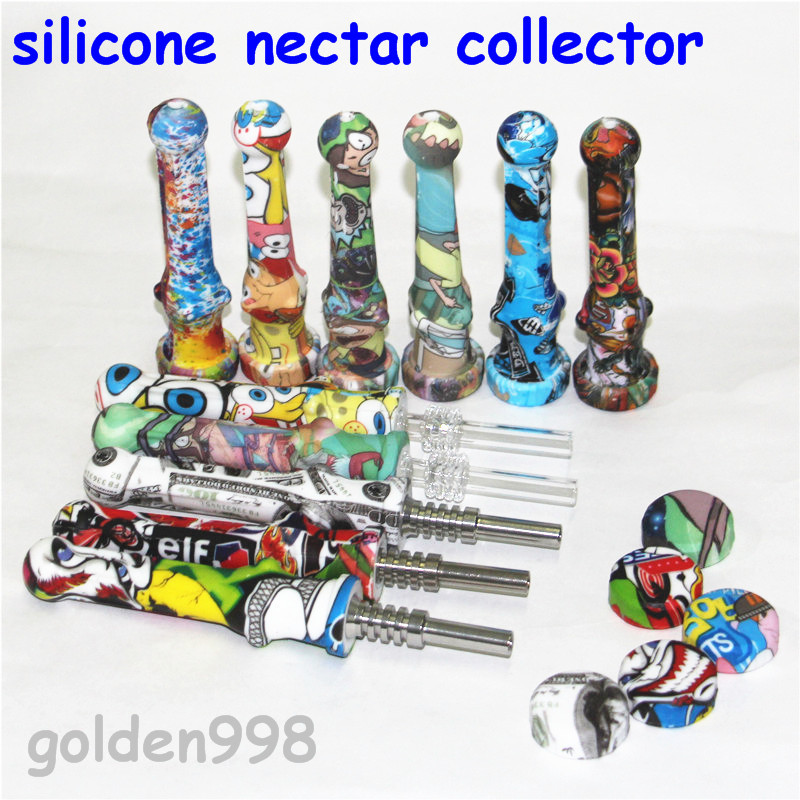

smoking Silicone Nectar Collector Kit With Quartz Titanium Tips hookahs 14mm Silicon Nector Collectors Mini NC Dabber Tool For Glass Bongs Dab Rigs