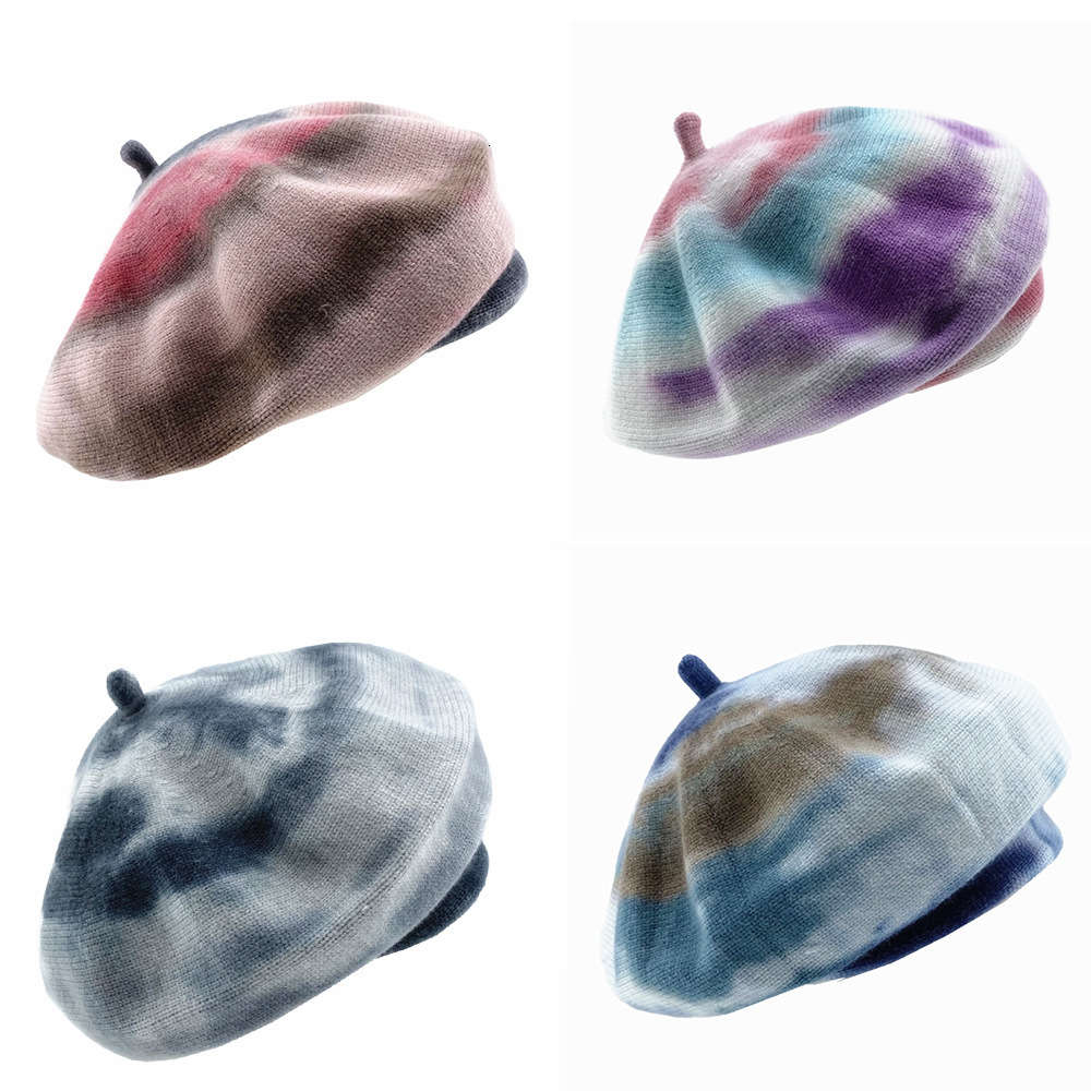 

Sun hat Tie dyed wool autumn and winter women's versatile knitting Pullover brimless Bailey pumpkin painter's hat, Blue;gray