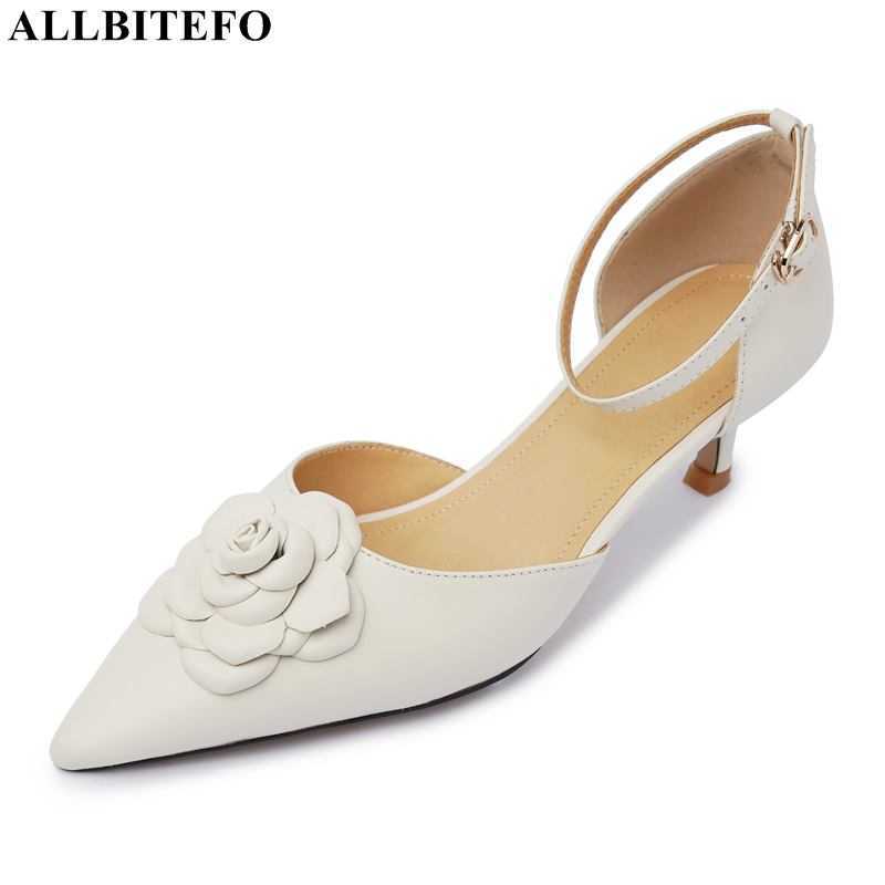 

ALLBITEFO size 33-41 flower design soft genuine leather high heels stiletto fashion sexy women heels shoes summer women sandals 210611, Khaki