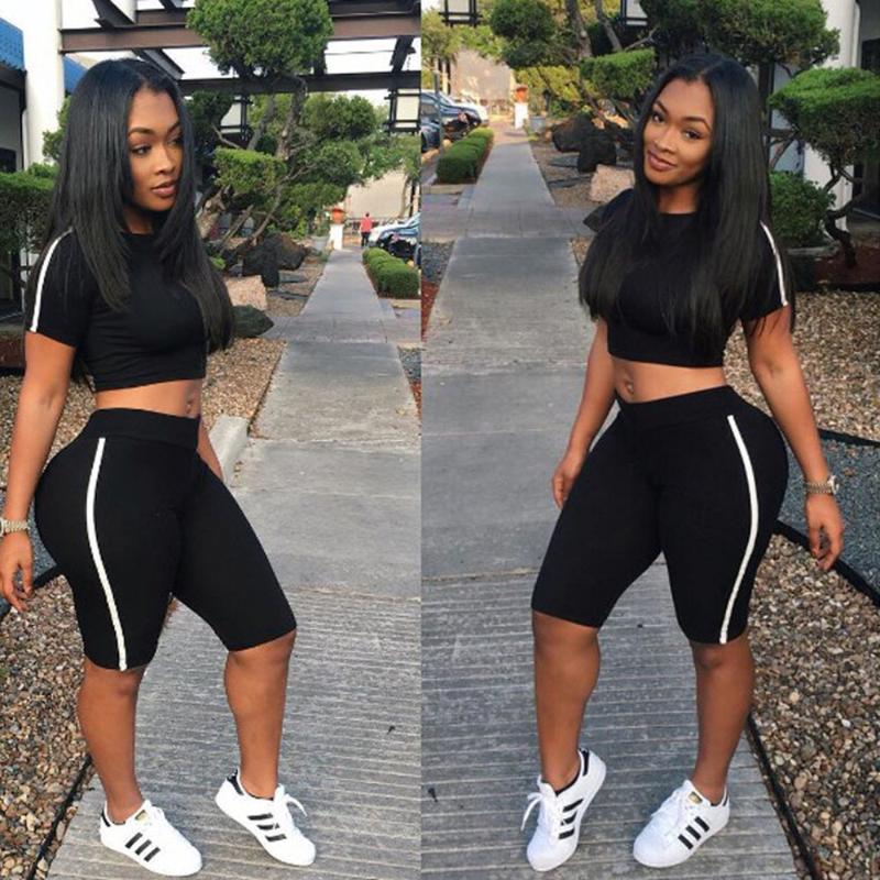 

Women' Tracksuits 2021 Sets Two Piecs Tracksuit Sexy Short Sleeve Cropped Top And Skinny Knee Length Pant WDC4532, Black