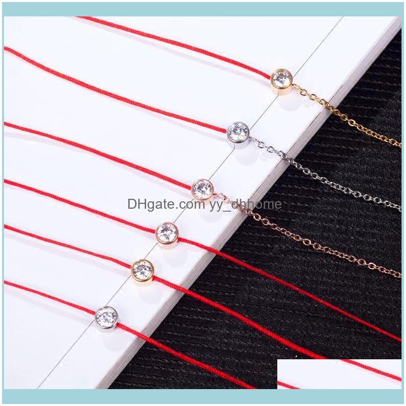 

Link, Bracelets Jewelrylink, Chain Yun Ruo Rose Gold Sier Color Zircon Crystal Red Line Bracelet 316L Titanium Steel Jewelry Woman Never Fad