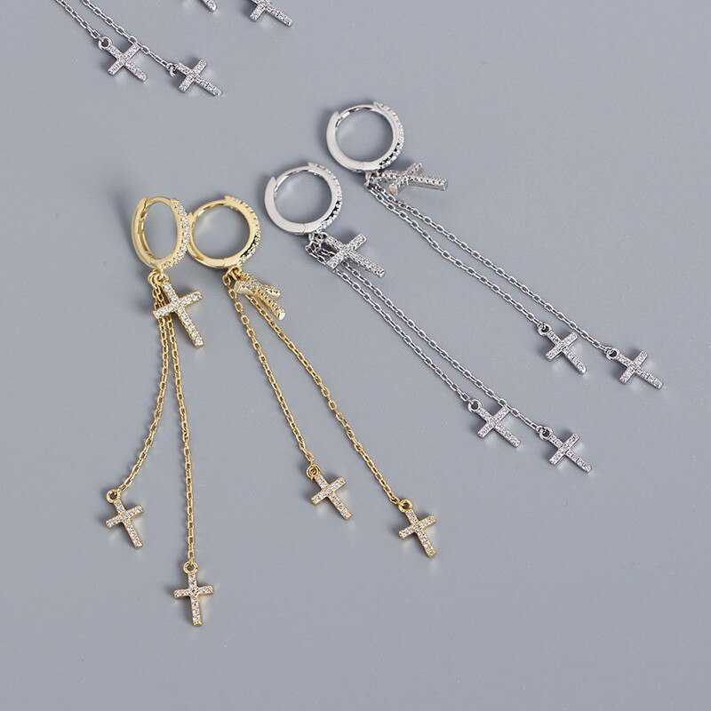 

Dangle & Chandelier A00979 Jazaz 925 Sterling Silver Gothic Ethnic Cross Tassel Earline Earring For Fashion Women Bohemian Punk Charming Jew