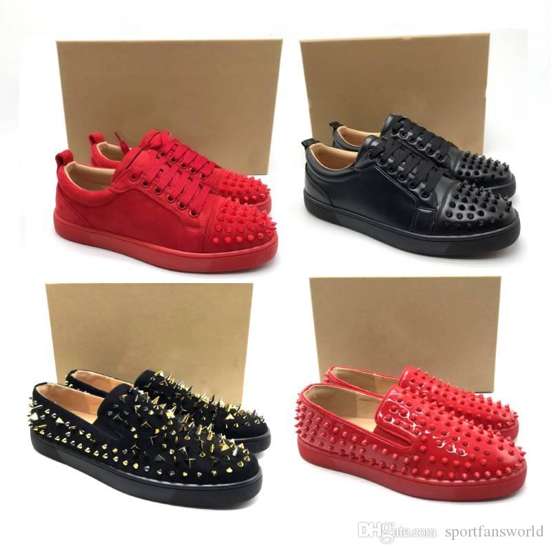 

Big size red bottoms Fashion Designer Shoes Red Bottom Dress Shoes suede Studded Spikes Flats Men and Wome Kez Size 5 14 LOUBOUTIN CHRISTIAN, White