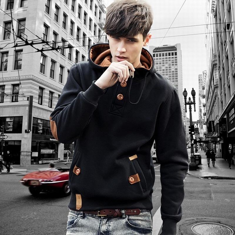 

Men's Hoodies & Sweatshirts Mens Sweatshirt Solid Pullover Tops Hoodie Man Streetwear Casual Hooded Men Clothing Autumn Sudadera Hombre, Black