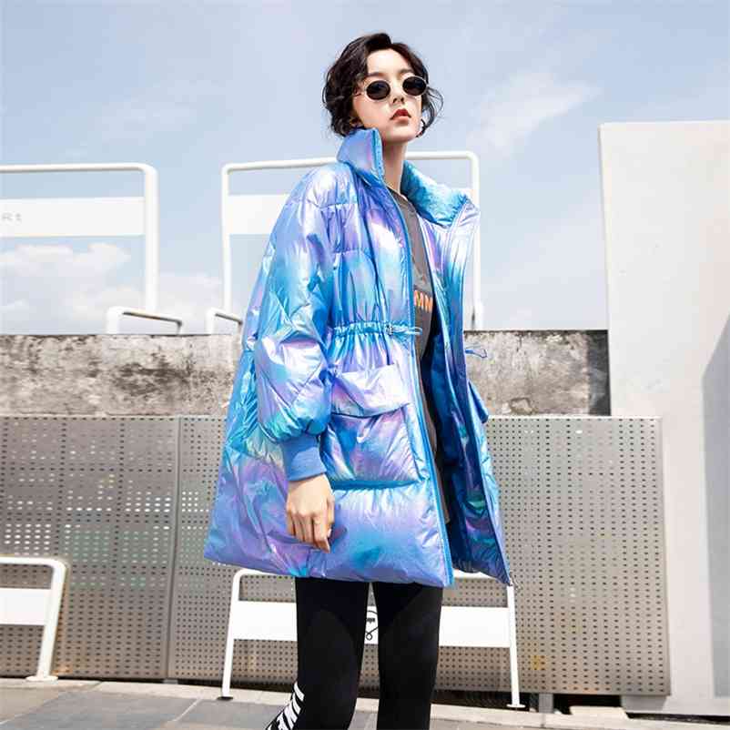 

Women Gradient Color Fashion Thick White Duck Down Coats Lady pocket Drawstring Female Casual Outwear Warm Parkas 210517, Pink
