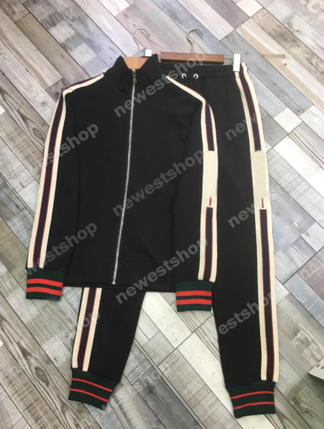 

2021 designer tracksuit luxury clothing jacket red stripe Windbreaker outwear coat Classic letters print suit patchwork sportwear pants, Black