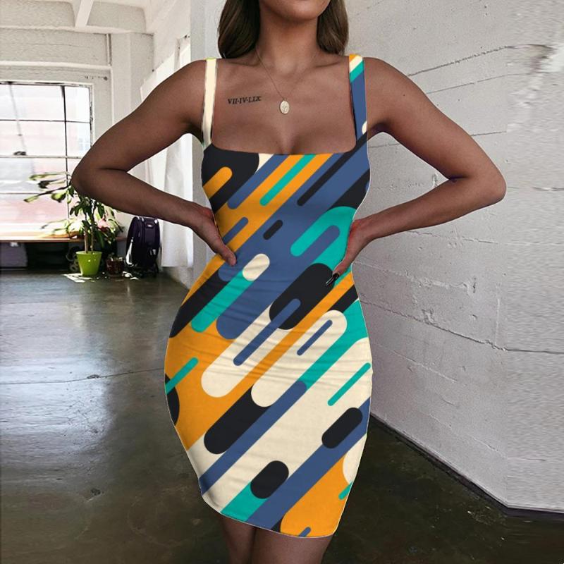 

Casual Dresses Giyu Brand Geometry Dress Women Colorful Bodycon Abstract 3d Print Art Sundress Womens Clothing Party Beach Femme, 10205