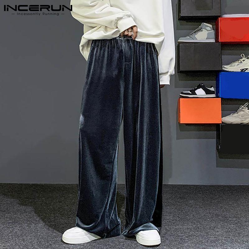 

Men's Pants 2021 Men Velour Loose Drawstring Casual Straight Trousers Joggers Patchwork Streetwear Cozy Pantalon S-5XL INCERUN 7, Black