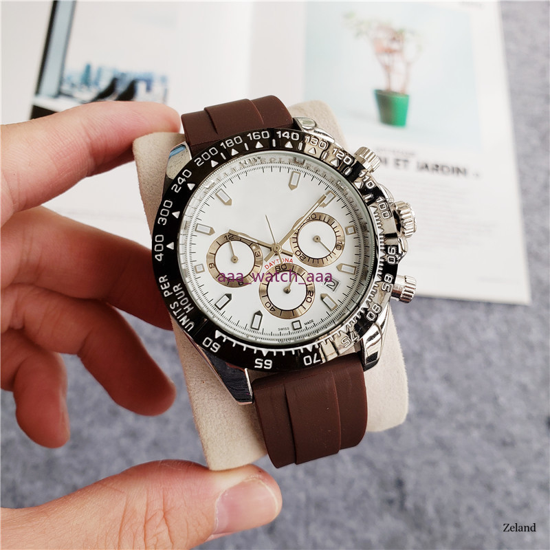 

2021 Luxury Quartz Men's Watch Casual Calendar Male Wristwatch Business Rubber Strap Three Eyes Big Dial Dress Classic Clock6, Slivery;brown