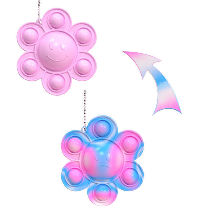 

Double side turning rubber sunflower tie dye solid 2 colors push pop bubble popper sensory flower face changing key ring keychain bag pendant Puzzle G7938IB, Sunflower camouflage purple