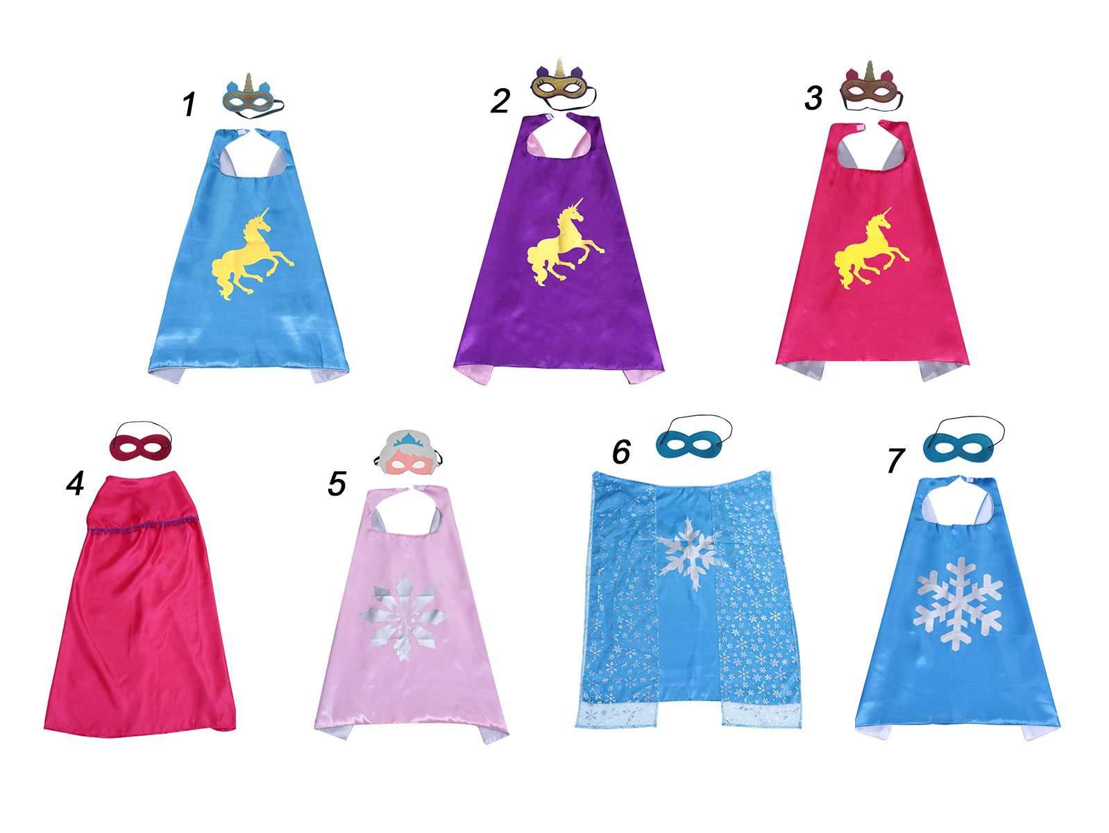

70*70cm double layer Satin cape with felt mask children carton costumes dressing up cosplay capes Kids clothes Party favors, Random mix styles