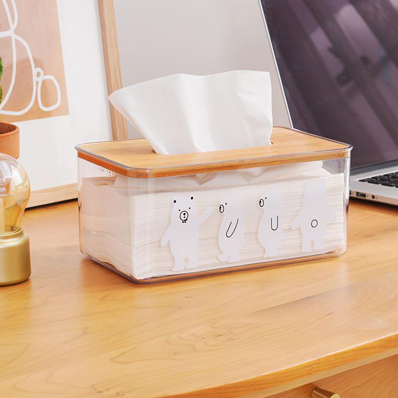 

Tissue Boxes & Napkins Box With Wooden Lid, Solid Wood Napkin Holder, Transparent Large-capacity Storage Box, Home Office Car