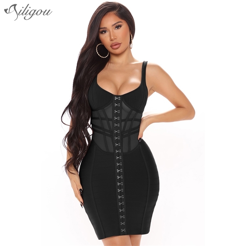 

Summer Black Bandage Dress Ladies Fashion Sleeveless Halter Sexy Bodycon Celebrity Party 210525