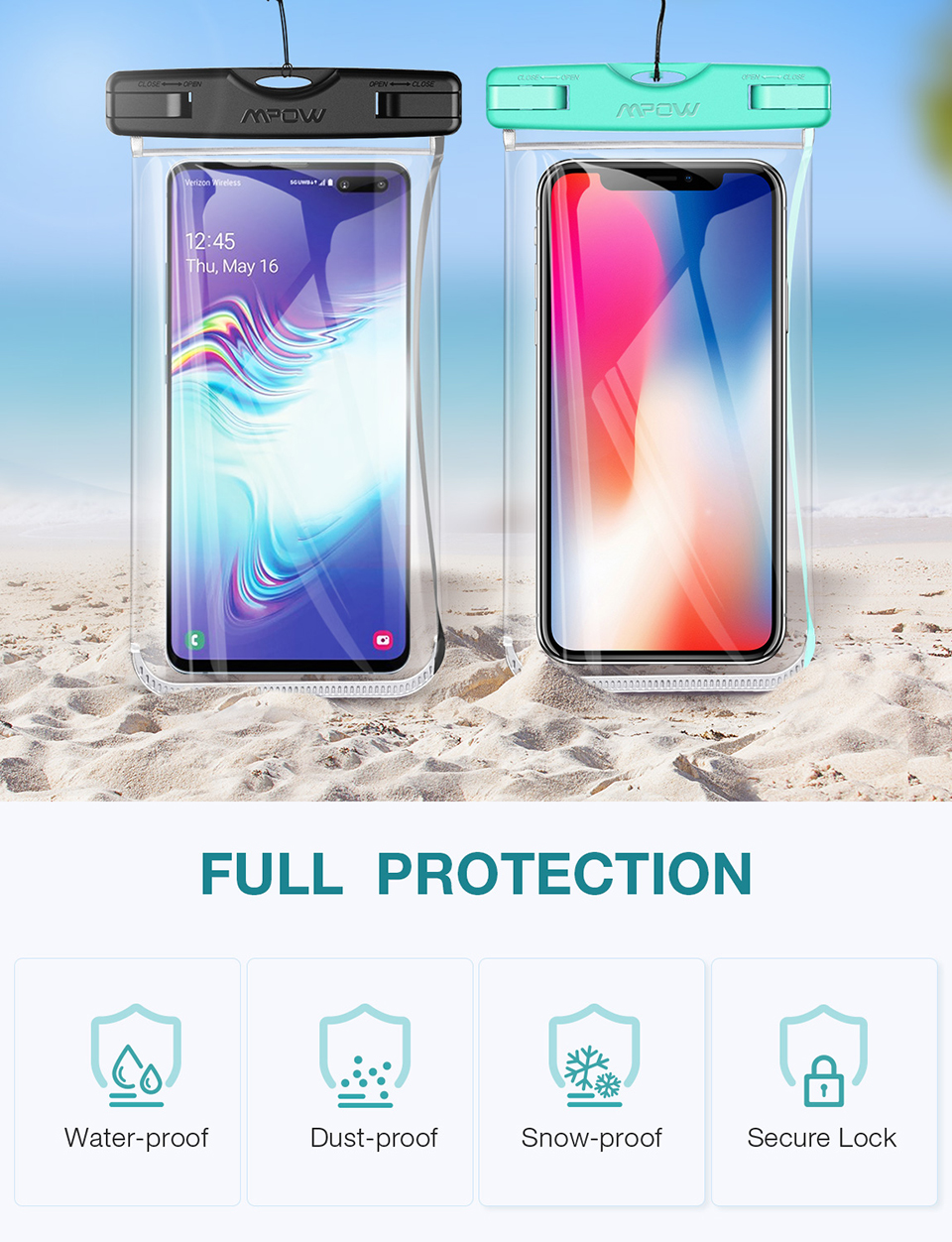 2 Pack MpPX8 Waterproof Phone Pouch Full Transparency IPX8 Cellphone Dry Bag For iphone XR XS MAX 8 7 Hu20 Redmi Phone (1)