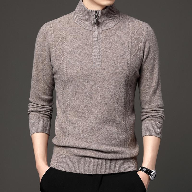

Men's Sweaters 1mens Clothes 100% Pure Wool Sweater Zipper High Neck Winter Thickened Knit Bottoming Shirt, White;black