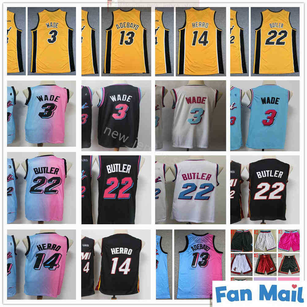 

Top Quality New Yellow Basketball 22 Jimmy 14 Tyler Butler Herro Jerseys Stitched 13 Bam Adebayo Pink White Black City Blue Jerseys Shorts, Same as picture