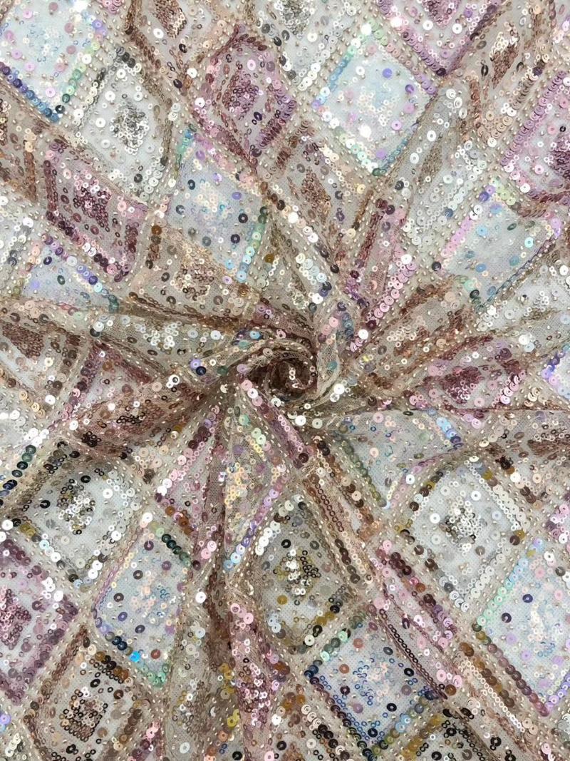 

Ribbon (5yards/pc) Fantastic Sequins And Beads Embroidered African French Net Lace Fabric High Quality For Party Dress FZZ826