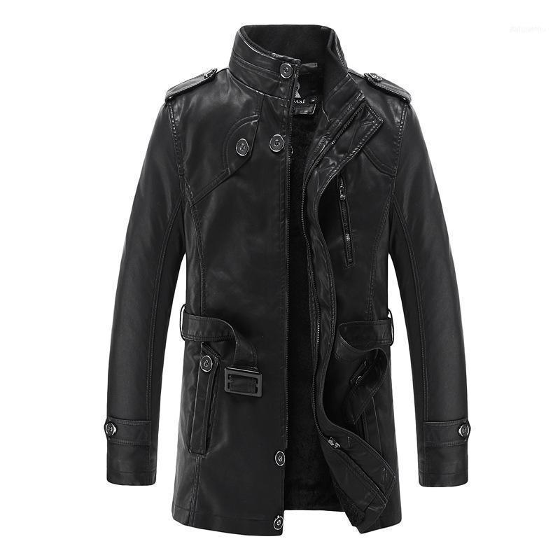 

Men's Fur & Faux Fashion Leather Jacket Male Autumn And Winter Thickened Plus Velvet Casual Medium Long Warm Leather1, Black