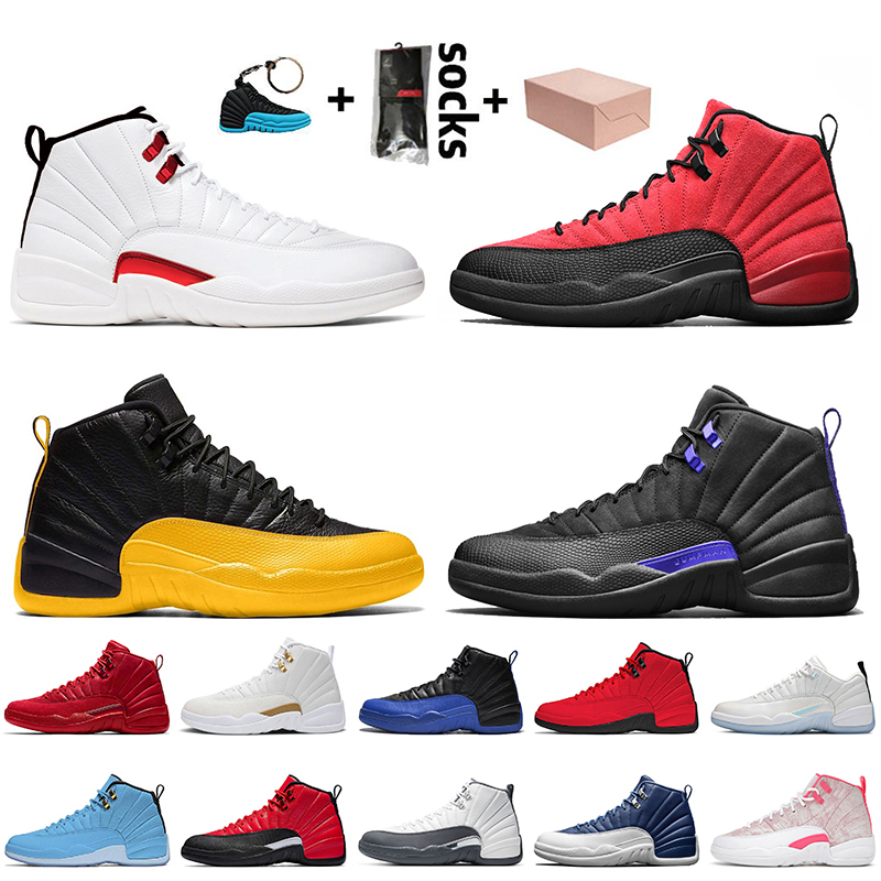 

2021 Top Quality With Box Twist 12s Jumpman 12 Mens Basketball Shoes Reverse Flu Game University Gold Dark Concord Indigo Taxi Trainers Sneakers, A19 40-47 flu game