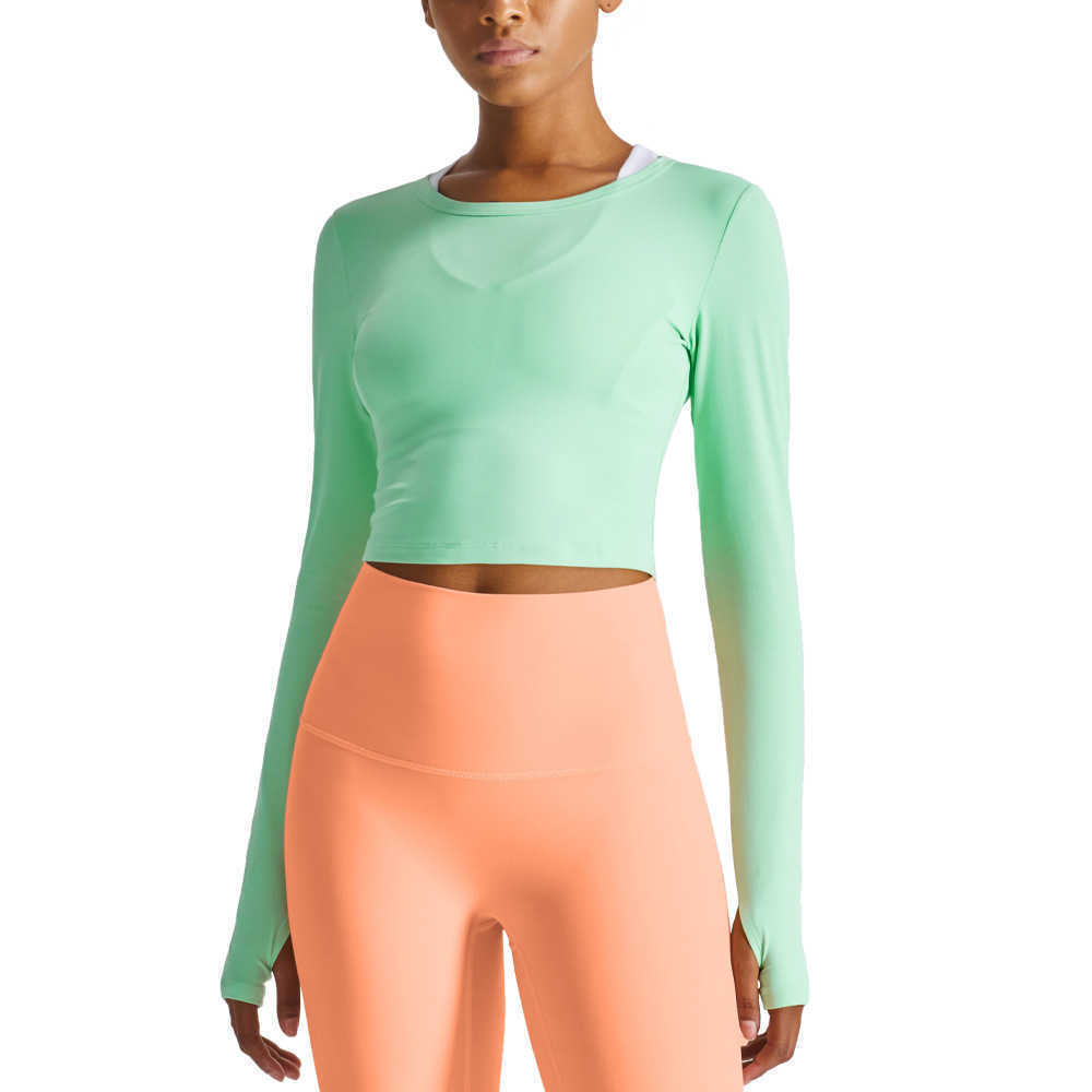 

l-156 Gym Clothes Women's Top Breathable Pullover Yoga Fitness T-shirt Crew Neck Long Sleeve Workout Running Shirt, Black