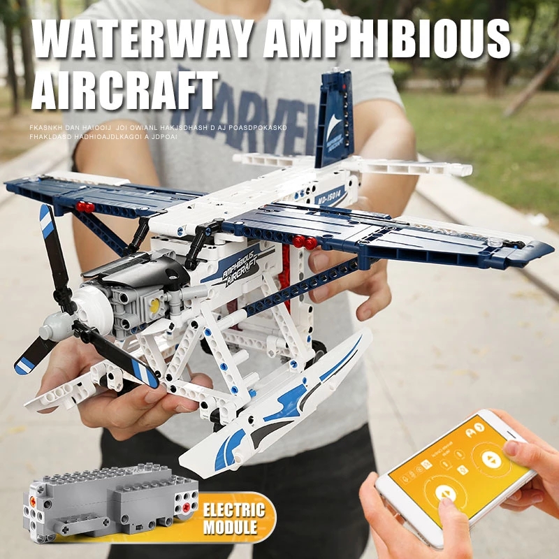 MOULD KING The Motorized Amphibious Aircraft Building Blocks 15014 APP RC High-Tech Assembly Bricks Children Education Christmas Birthday Gifts F-image-739108088