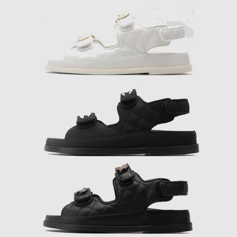 

2021 Calf leather quilt belt sandals quilted Paris fashion Platform black white beach Classic Flat woman Summer Design Women's 35-41 With bo