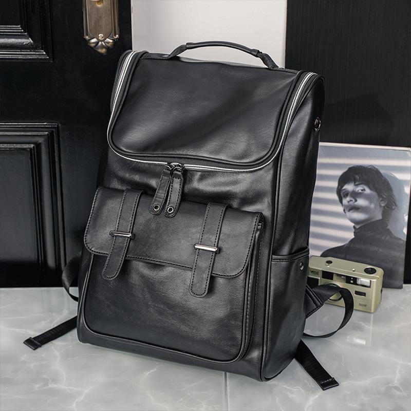 

Backpack Men's Backpacks Fashion PU Leather Men Anti Theft 15.6 Inch Laptop Bags Male Travel High Capacity, Black