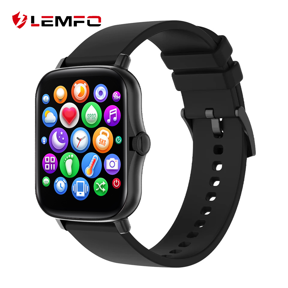 

LEMFO Smart Watch 2021 1.7 Inch Full Touch Men Smartwatch Women Fitness Bracelet PK P8 Plus GTS 2 Wristwatch Multi Languageg, Black