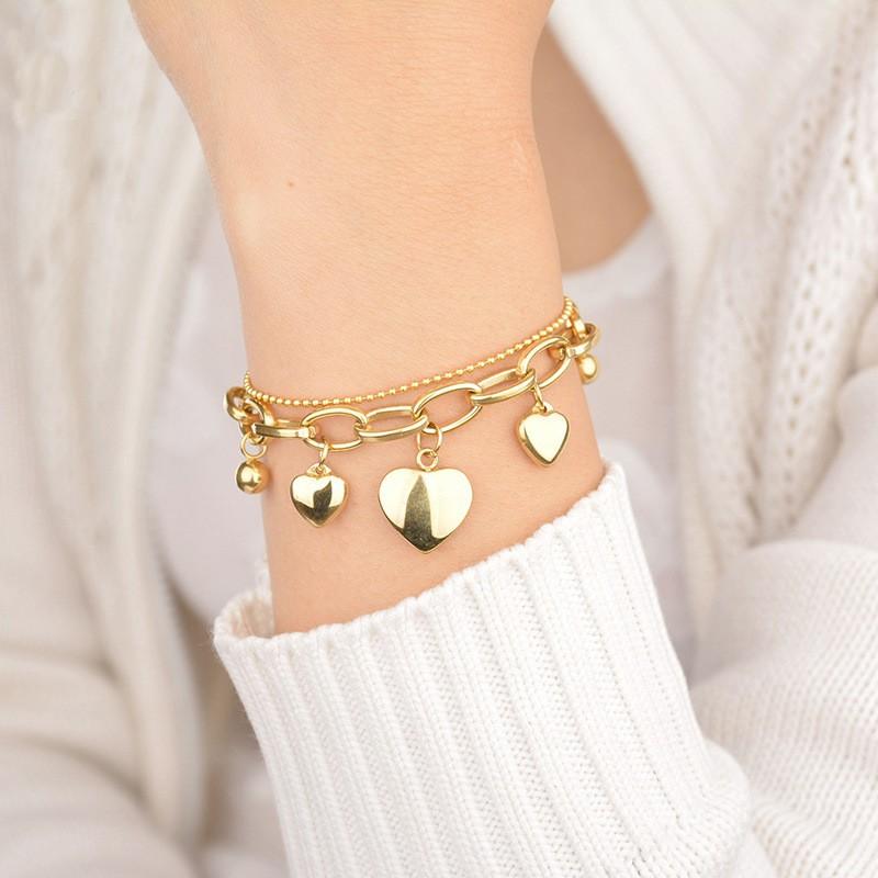 

Silver plated women multilayer stainless steel heart charm bracelet factory sale