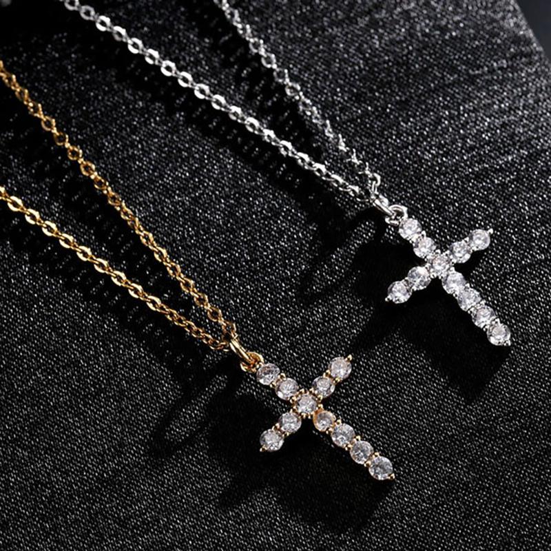 

Pendant Necklaces Fashion Cubic Zircon Cross Choker Necklace Gold Color Small For Women Party Wedding Jewelry