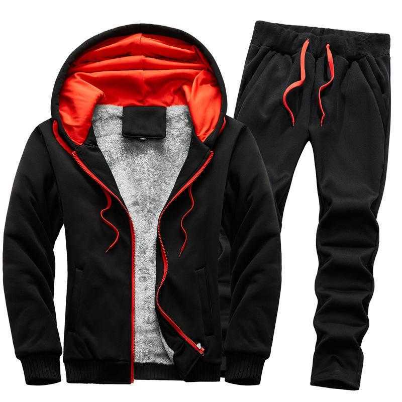 

Men's Tracksuits Winter Tracksuit Men Fleece Thick Sets Mens Cardigan Hoodies Suit Casual Hooded Sportswear Set Male, Blue