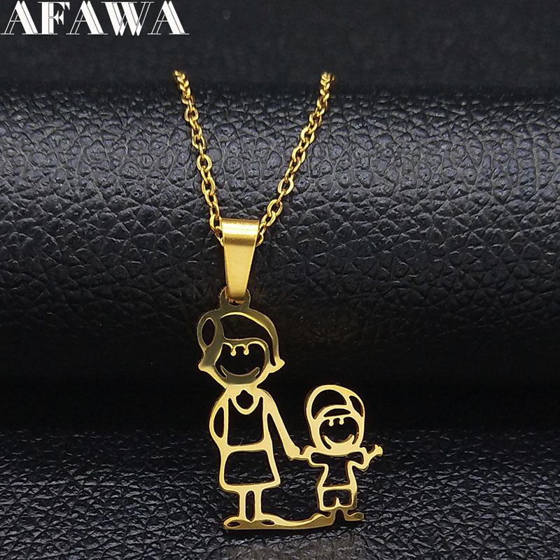 Pendant Necklaces 2021 Fashion Mom And Boy Stainless Steel Chain Necklace For Women Gold Color Men Jewelry Collares N1909-image-698356634
