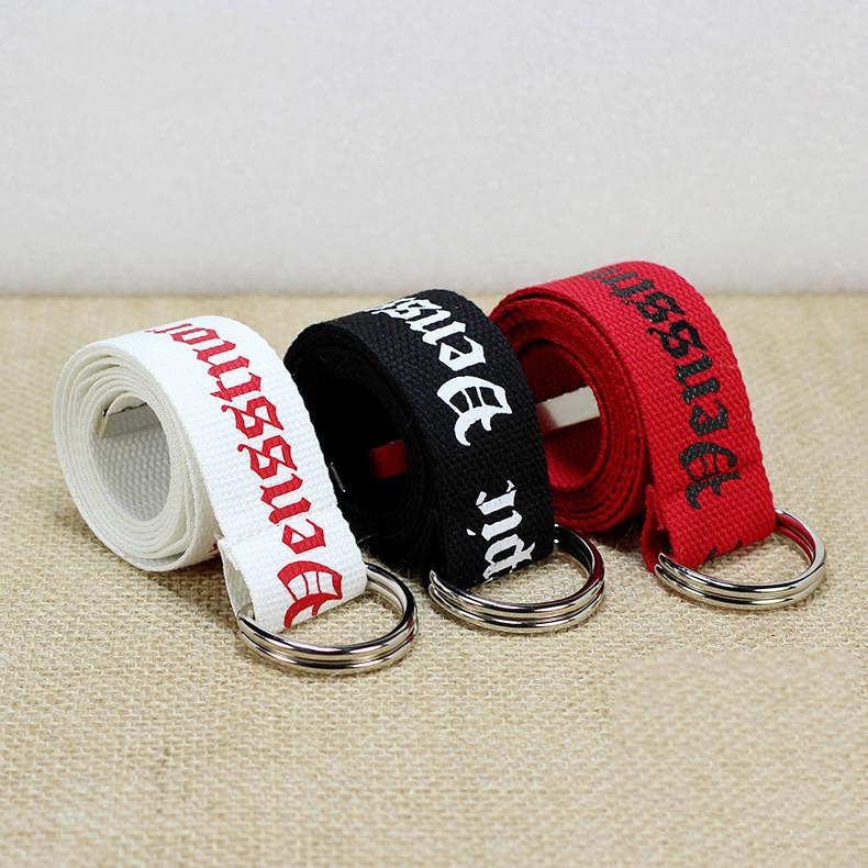 

Belts Fashion Men Women Nylon Canvas Belt D Shape Ring Double Buckle Student Letter Printing Waistband Ladies Waist Strap Hip Hop, Black;brown