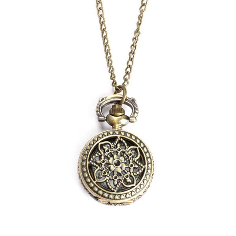 

Women Men Pocket Watch Vintage Small Size Lotus Hollow Out Quartz Clock Necklace Chain NIN668, Default color
