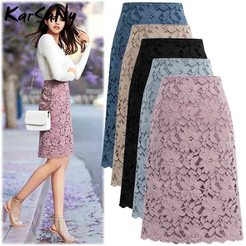 Women Skirt Summer Plus Size Lace Elegant Office Skirts Womens Pencil Bandage Skirt For Women Skirts Knee-length High Waist 210412Z