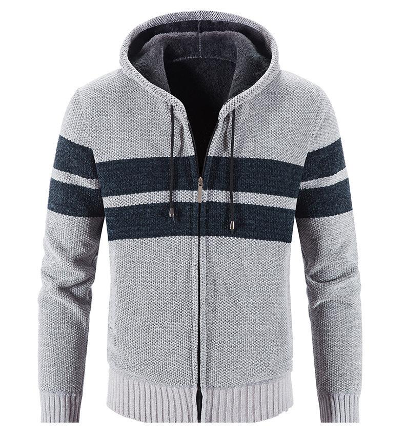 

Men's Sweaters Sweater Jackets Spring Autumn Hooded Stripe Coat Thick Zipper Wool Cardigan Jumpers Male, White;black
