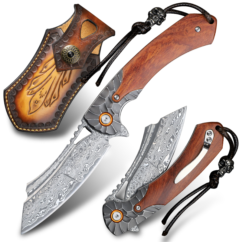 

Hand-forged Japanese Damascus Steel Folding Knife Outdoor Camping Survival Knife High Hardness Sharp Blade Field Self-defense EDC Hunting Fishing Tool